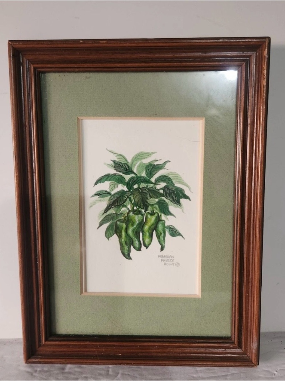 Marilyn Friece Kelly Green Peppers Framed & Matted Print 8in×6in Kitchen Garden